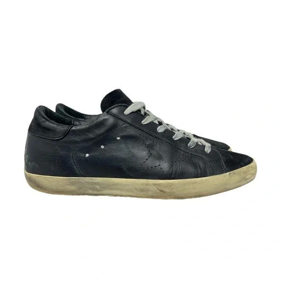 Golden Goose Black Leather Low Top Lace-up Super-Star Sneakers M Size 41 - Picture 2 of 10